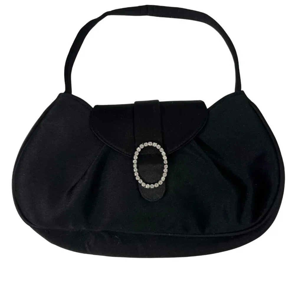 Evening Clutch Handbag with Jeweled Clasp Black‎